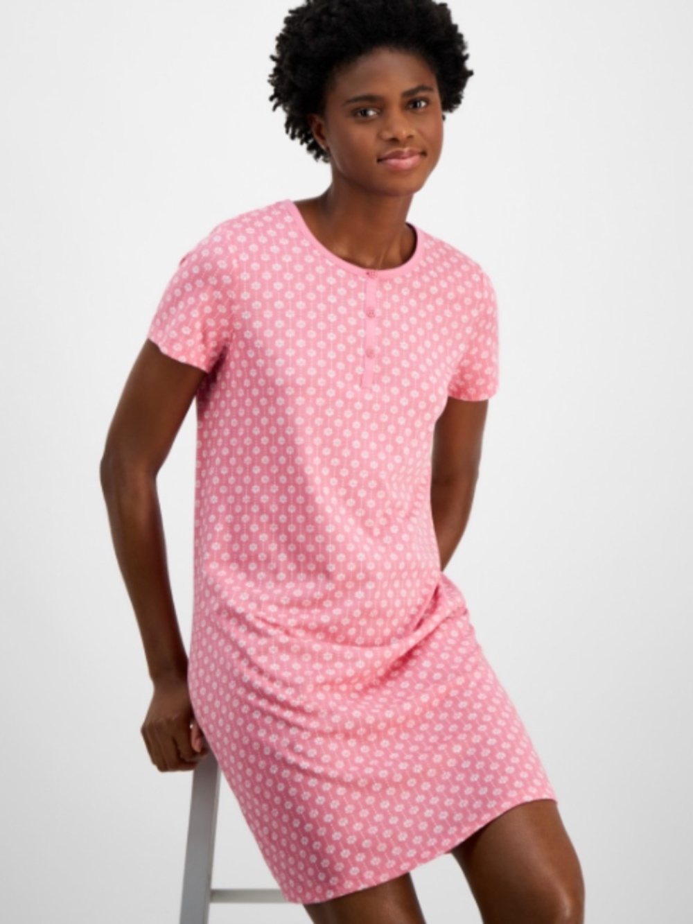 Charter Club Women's Cotton Printed Henley Sleepshirt, Size XS NWT.